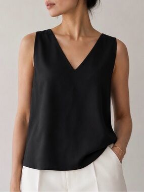 Babaton Sleeveless V-Neck Shell Top Black Size Large